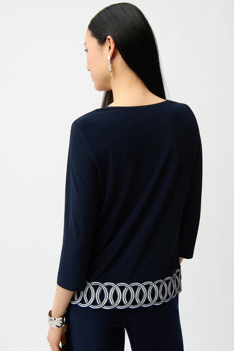 Joseph Ribkoff Scoop Neck 3/4 Sleeves Guipure Hem Top 261069