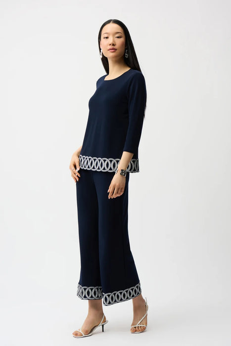 Joseph Ribkoff Scoop Neck 3/4 Sleeves Guipure Hem Top 261069