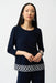 Joseph Ribkoff 261069 Midnight Blue/Vanilla Scoop Neck 3/4 Sleeves Guipure Hem Top