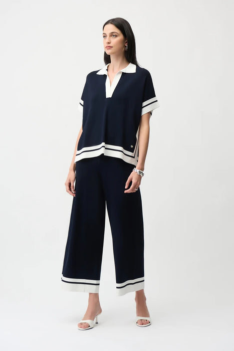 Joseph Ribkoff Midnight Blue/Vanilla Striped Culotte Pants 261942