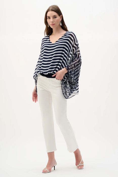 Joseph Ribkoff Midnight Blue/Vanilla Striped Blouson Poncho Top 262188