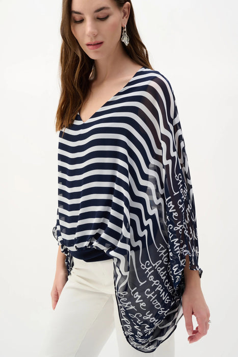 Joseph Ribkoff Midnight Blue/Vanilla Striped Blouson Poncho Top 262188