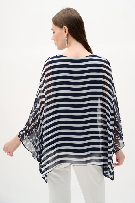 Joseph Ribkoff Midnight Blue/Vanilla Striped Blouson Poncho Top 262188