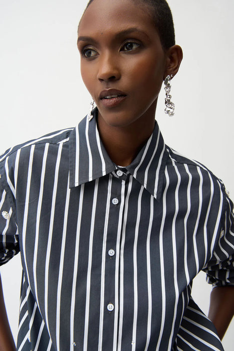 Joseph Ribkoff Stripe Embellished Button-Down Boxy Shirt 261966