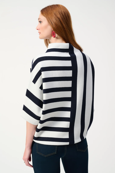 Joseph Ribkoff Midnight Blue/Vanilla Striped Sweater Knit Pullover Top 251933