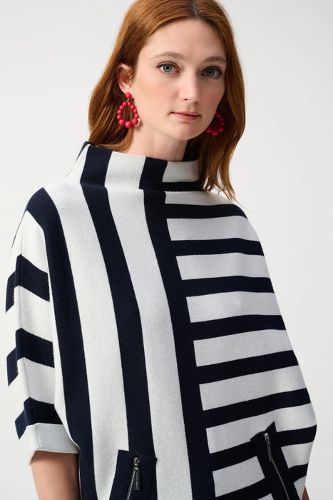Joseph Ribkoff Midnight Blue/Vanilla Striped Sweater Knit Pullover Top 251933