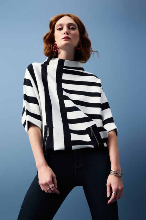 Joseph Ribkoff Midnight Blue/Vanilla Striped Sweater Knit Pullover Top 251933