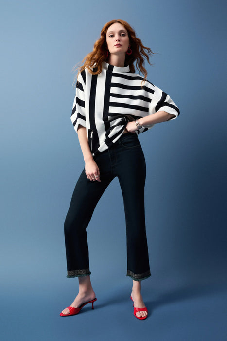 Joseph Ribkoff Midnight Blue/Vanilla Striped Sweater Knit Pullover Top 251933