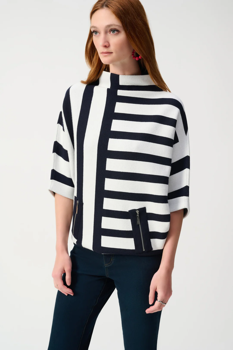 Joseph Ribkoff 251933 Midnight Blue/Vanilla Striped Sweater Knit Pullover Top