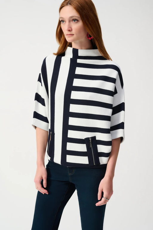 Joseph Ribkoff 251933 Midnight Blue/Vanilla Striped Sweater Knit Pullover Top