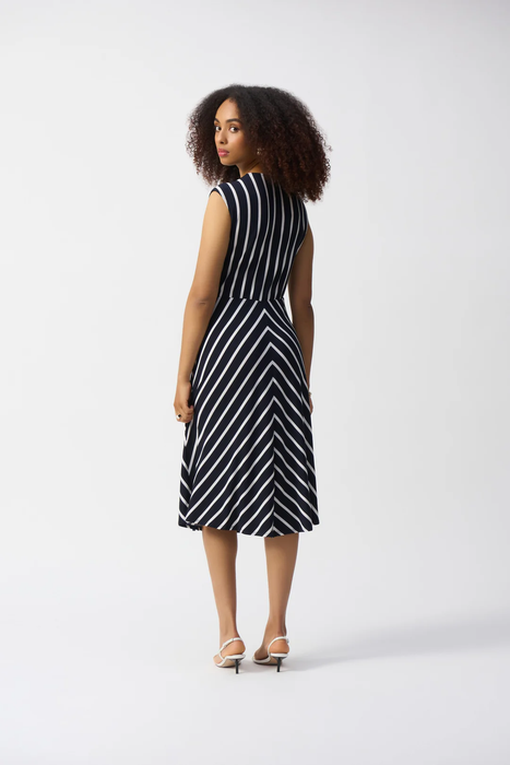 Joseph Ribkoff Midnight Blue/Vanilla V-Neck Fit And Flare Dress 251295 AfterRetail Joseph Ribkoff Midnight Blue/Vanilla V-Neck Fit And Flare Dress 251295 AfterRetail