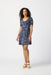 Joseph Ribkoff Style 241293 Midnight Blue/Vanilla Wavy Print V-Neck Short A-Line Dress