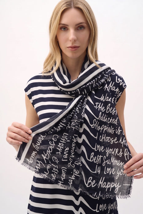 Joseph Ribkoff Midnight Blue/Vanilla Wavy Stripes Scarf 262971