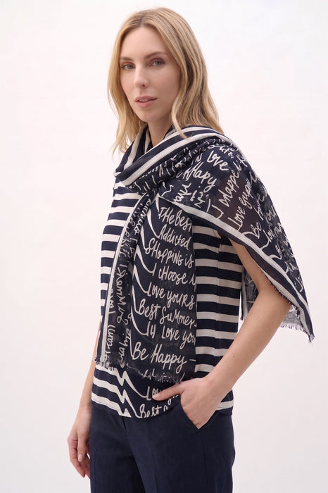 Joseph Ribkoff Midnight Blue/Vanilla Wavy Stripes Scarf 262971
