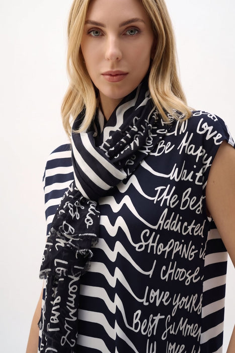 Joseph Ribkoff Midnight Blue/Vanilla Wavy Stripes Scarf 262971