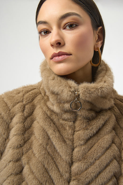 Joseph Ribkoff Chevron Zip Up Faux Fur Vest 254906