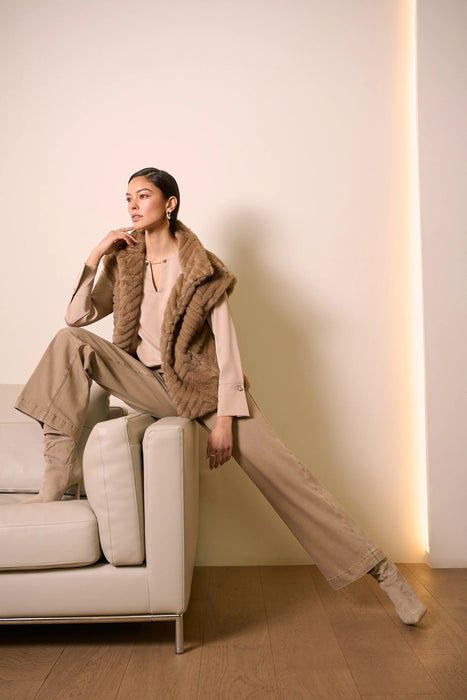 Joseph Ribkoff Chevron Zip Up Faux Fur Vest 254906