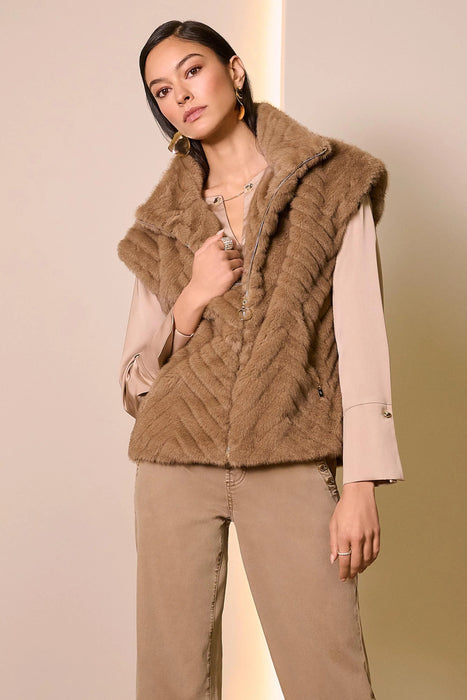 Joseph Ribkoff Chevron Zip Up Faux Fur Vest 254906