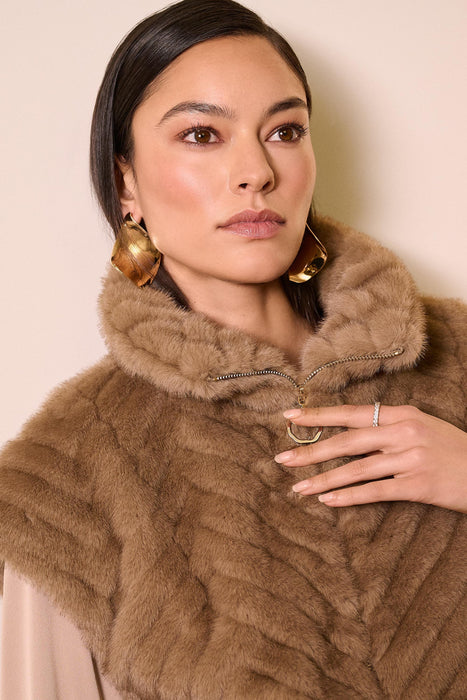 Joseph Ribkoff Chevron Zip Up Faux Fur Vest 254906