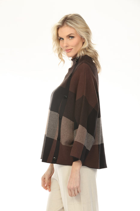 Joseph Ribkoff Mocha/Black Checkered Mock Neck Sweater Top 254976