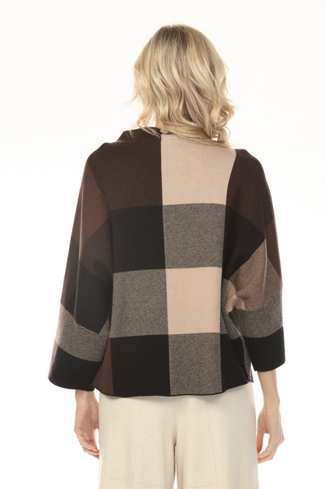 Joseph Ribkoff Mocha/Black Checkered Mock Neck Sweater Top 254976