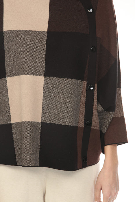 Joseph Ribkoff Mocha/Black Checkered Mock Neck Sweater Top 254976