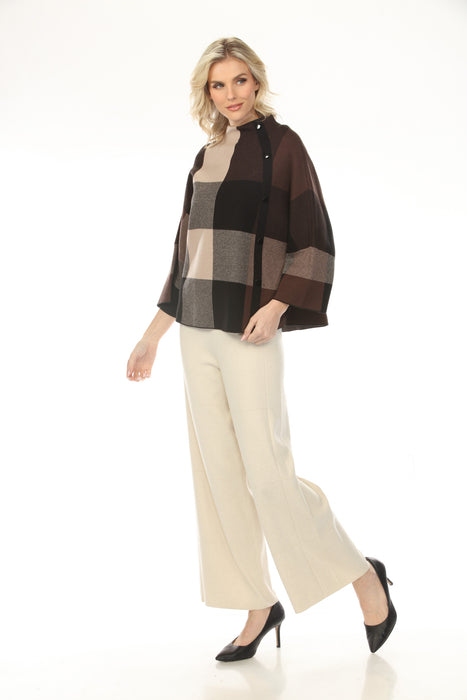 Joseph Ribkoff Mocha/Black Checkered Mock Neck Sweater Top 254976