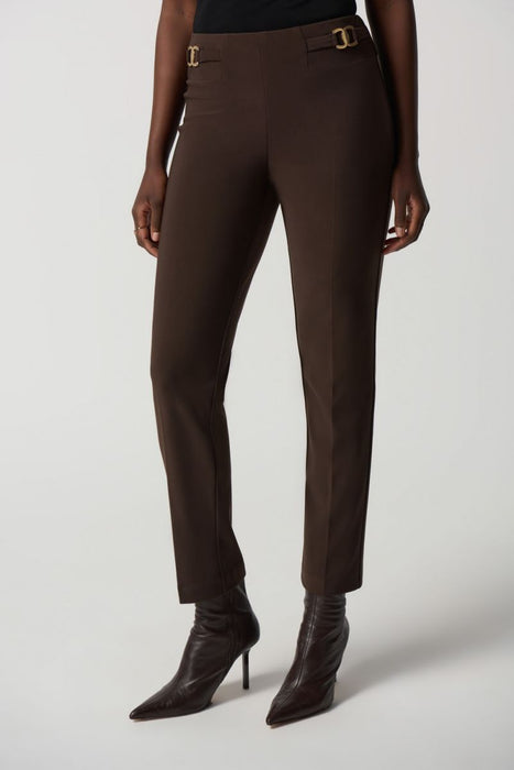 Joseph Ribkoff Style 233180 Mocha Buckle Detail Pull On Slim Straight Ankle Pants