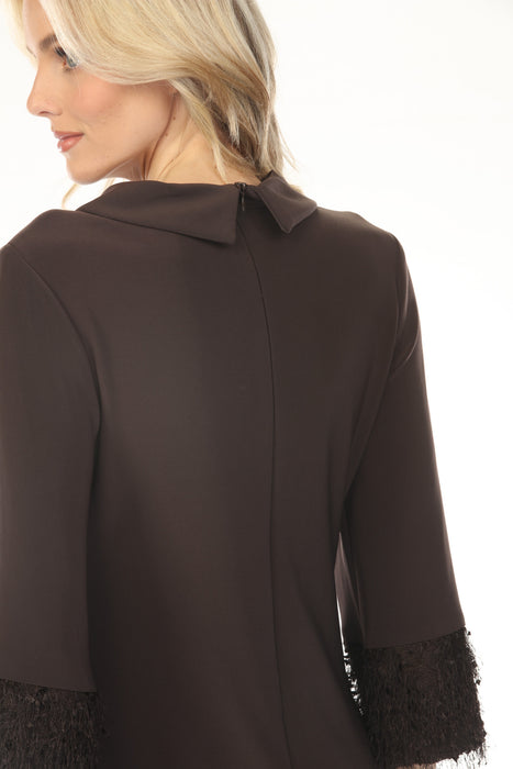 Joseph Ribkoff Cowl Neck Fringe Cuff A-Line Dress 253054