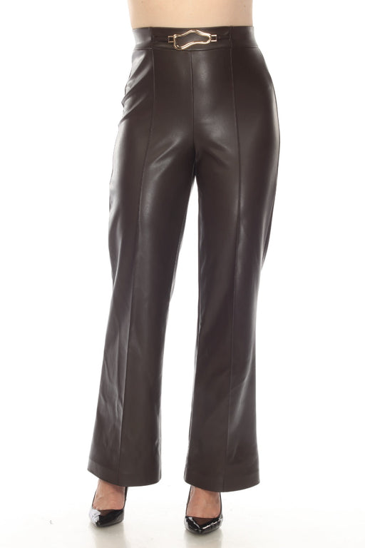 Joseph Ribkoff Style 233263 Mocha Faux Leather Pull On Bootcut Pants