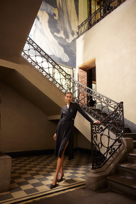 Joseph Ribkoff Faux Wrap Midi Fit and Flare Dress 253235