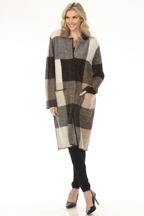 Joseph Ribkoff Mocha/Multi Checkered Feather Yarn Coat 254975