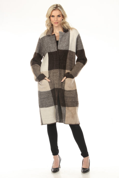 Joseph Ribkoff Mocha/Multi Checkered Feather Yarn Coat 254975