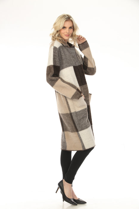 Joseph Ribkoff Mocha/Multi Checkered Feather Yarn Coat 254975