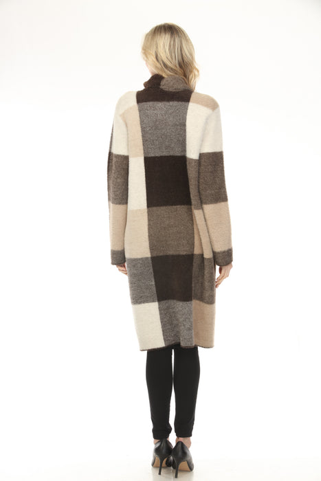 Joseph Ribkoff Mocha/Multi Checkered Feather Yarn Coat 254975