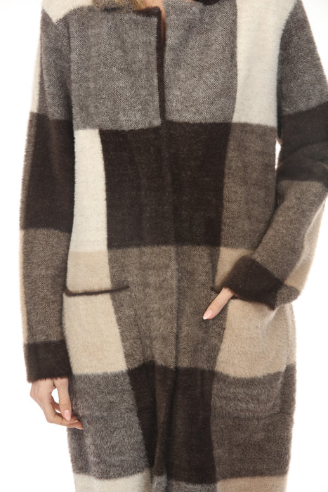 Joseph Ribkoff Mocha/Multi Checkered Feather Yarn Coat 254975