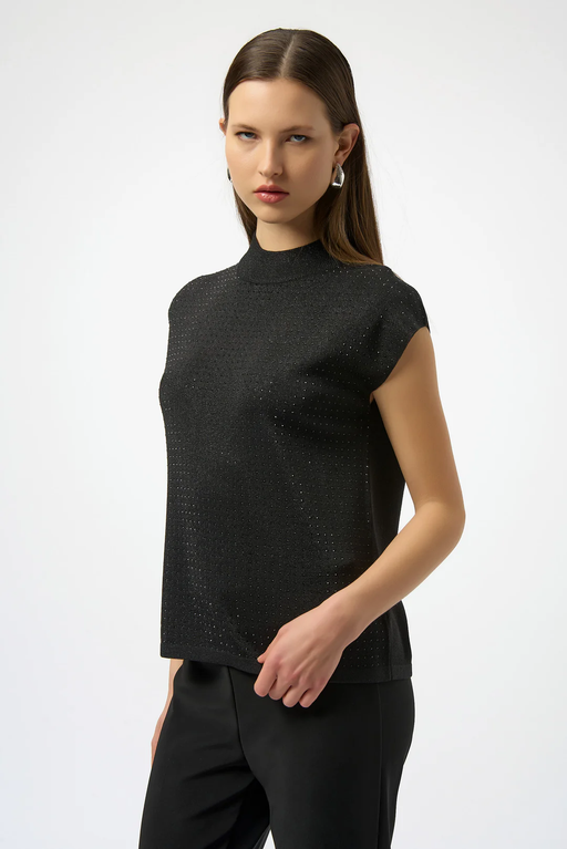 Joseph Ribkoff 254935 Black Mock Neck Embellished Sleeveless Top
