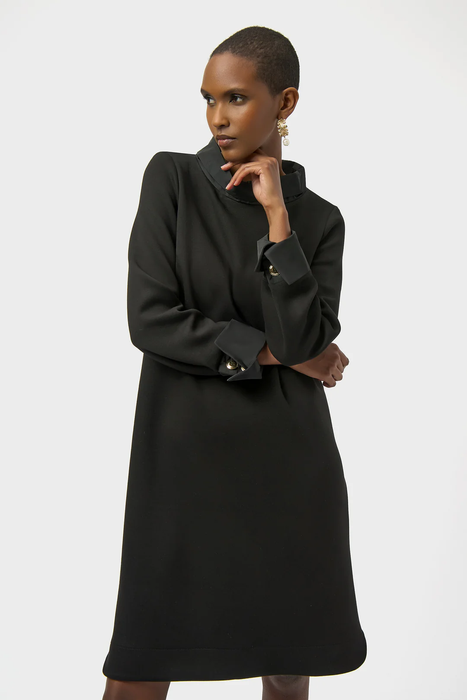 Joseph Ribkoff 254149 Black Mock Neck Long Cuffed Sleeve Trapeze Dress