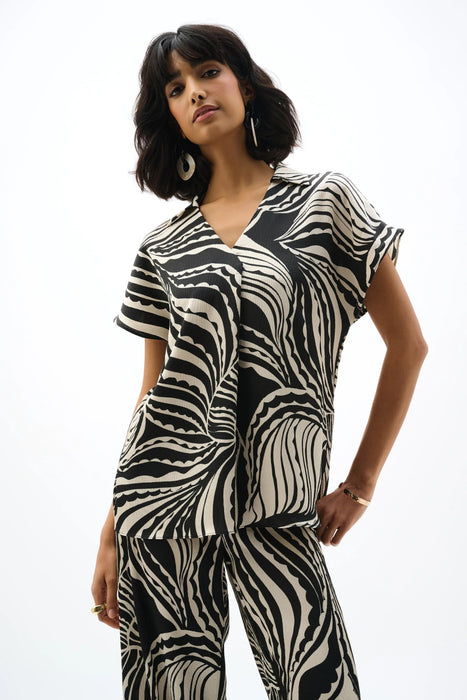 Joseph Ribkoff Moonstone/Black Abstract Satin Boxy Top 262255