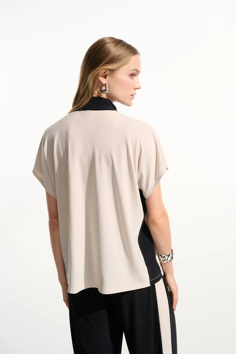 Joseph Ribkoff Moonstone/Black Color Block Zip Front Top 261611