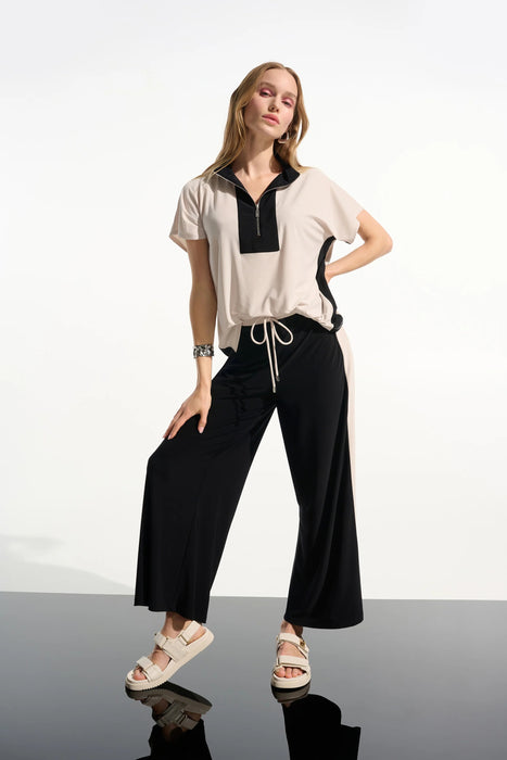 Joseph Ribkoff Moonstone/Black Color Block Zip Front Top 261611