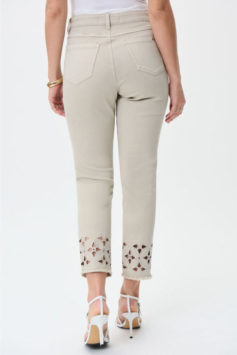 Joseph Ribkoff Embellished Cutout Detail Frayed Cropped Jeans 231960