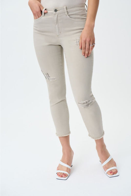 Joseph Ribkoff Style 231921 Moonstone Embellished Distressed Cropped Jeans