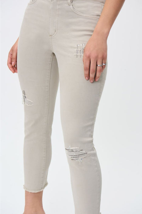 Joseph Ribkoff Moonstone Embellished Distressed Cropped Jeans 231921