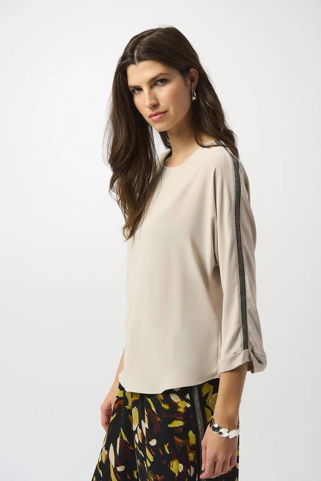 Joseph Ribkoff Embellished 3/4 Sleeves Lightweight Twill Top 253214