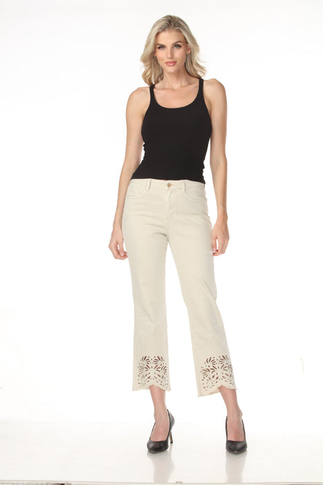 Woman styling Joseph Ribkoff floral hem jeans for everyday chic fashion