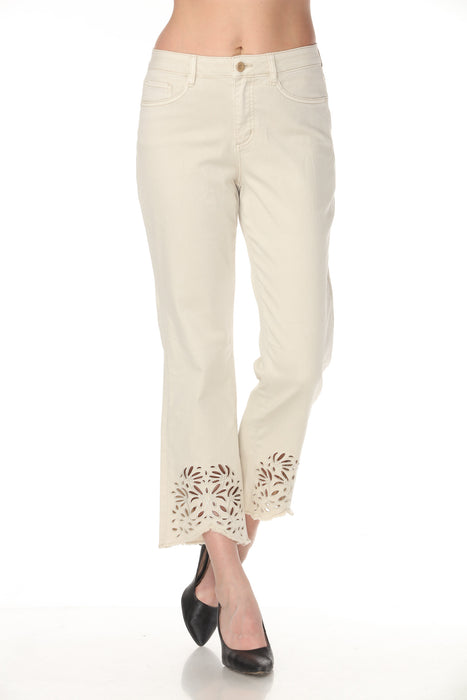 Joseph Ribkoff Moonstone Floral Embroidered Hem Jean Pants 262980