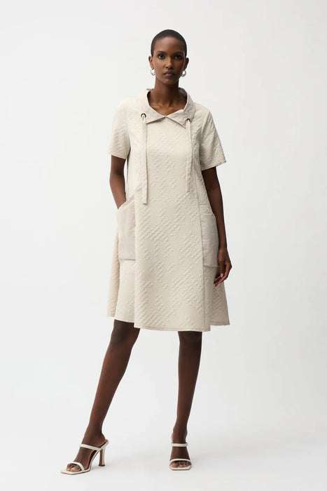 Joseph Ribkoff 261027 Moonstone Geometric Textured Collared A-Line Dress