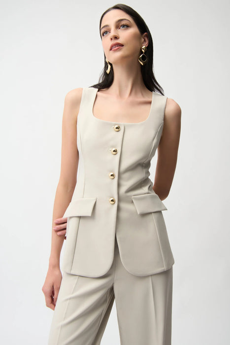 Joseph Ribkoff Moonstone Lux Twill Wide Pantsuit-Style Jumpsuit 261214