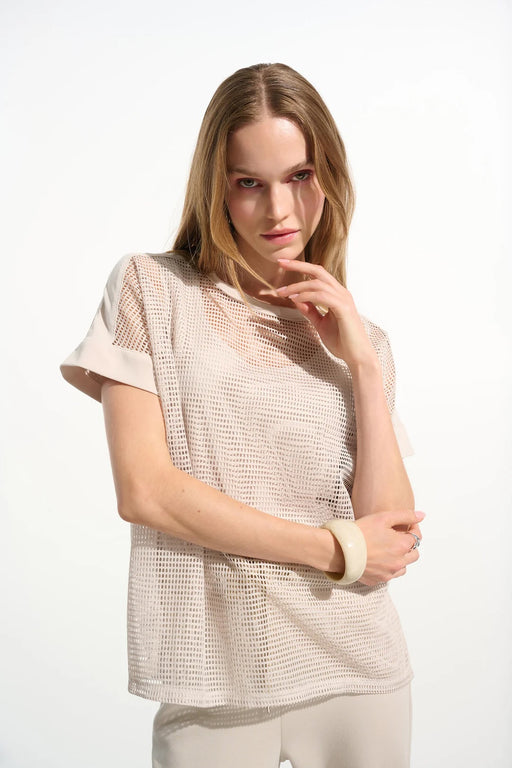Joseph Ribkoff 261642 Moonstone Mesh Crew Neck Short Sleeve Top